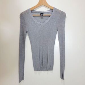 Esprit Silver Sparkle Ribbed V Neck Sweater